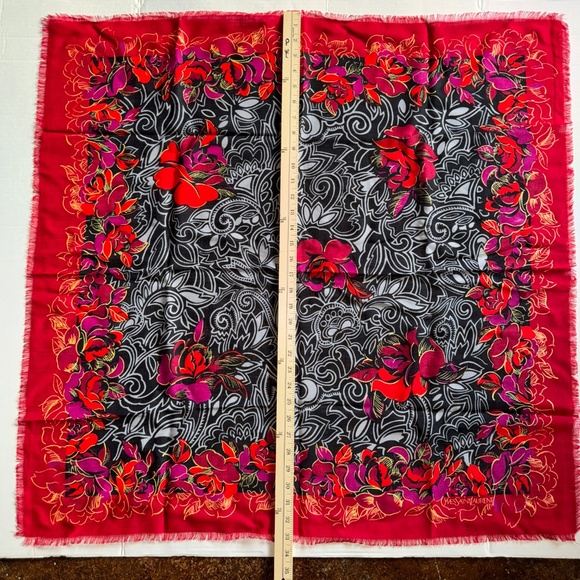 Yves Saint Laurent Wool Shawl Vintage YSL Rose Print - Picture 8 of 15